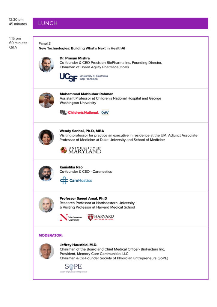 Panel on new technologies in HealthAI with experts from UCSF, Children's National, Duke University, Harvard, and Carenostics.