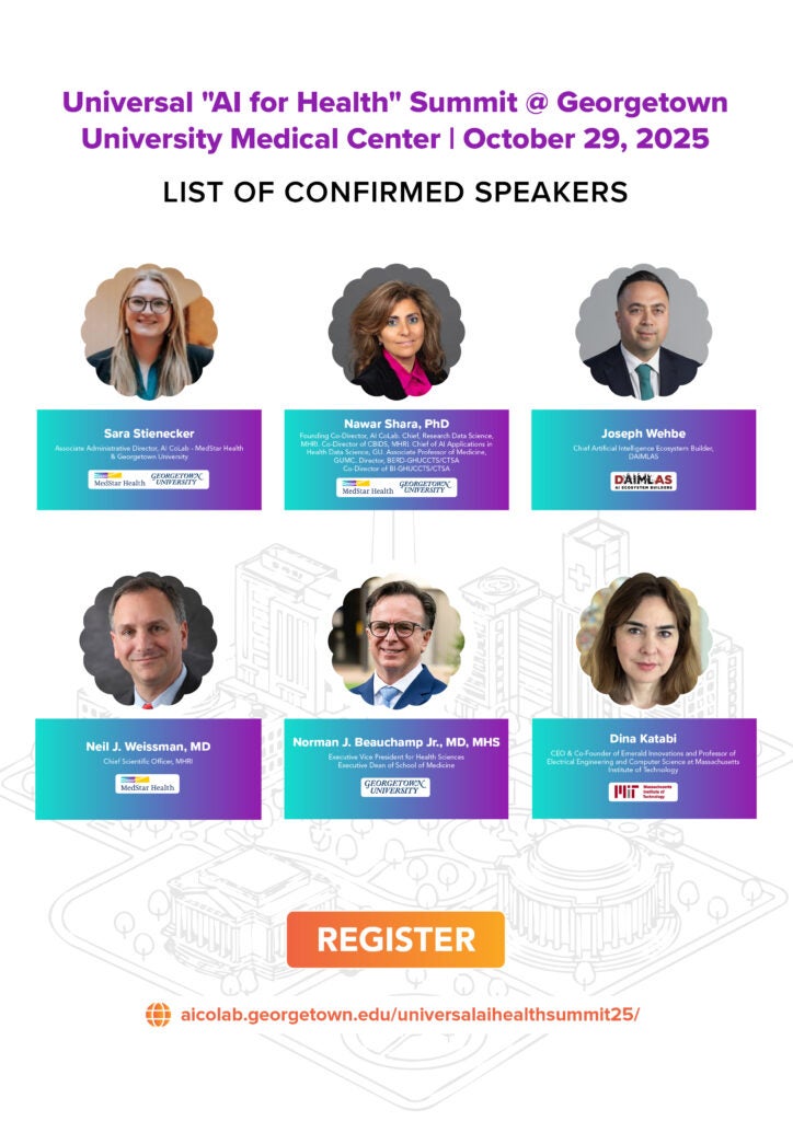 AI for Health Summit 2025 speakers: leaders from MedStar Health, Georgetown University, MIT, and DAIMLAS.