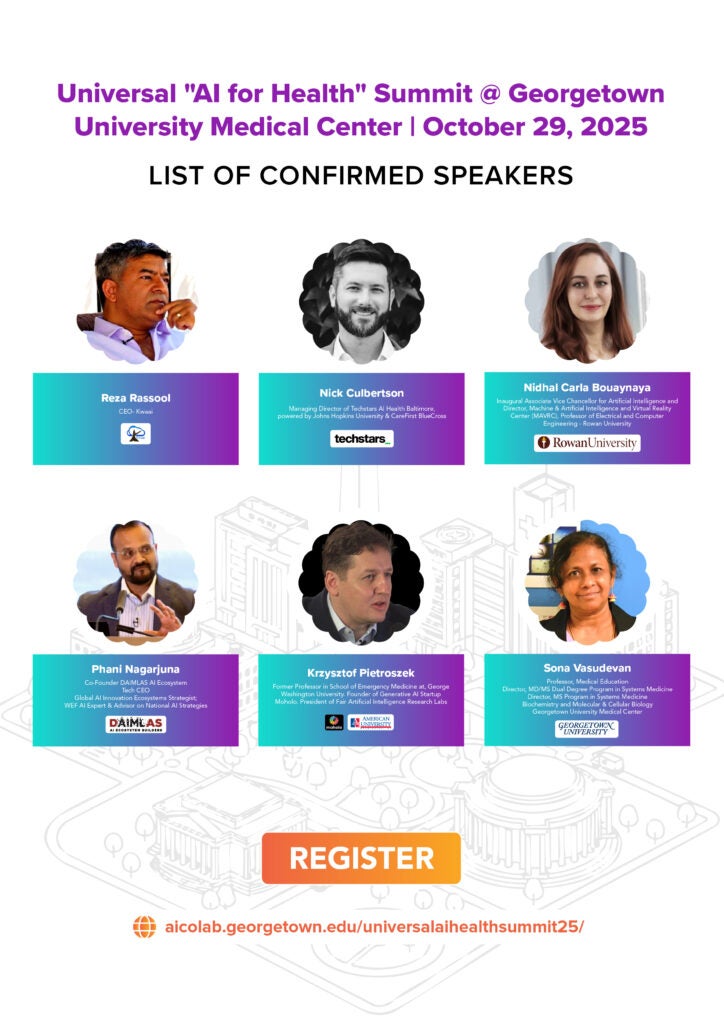 Tech, academia, and healthcare leaders at AI for Health Summit 2025, Georgetown University Medical Center.