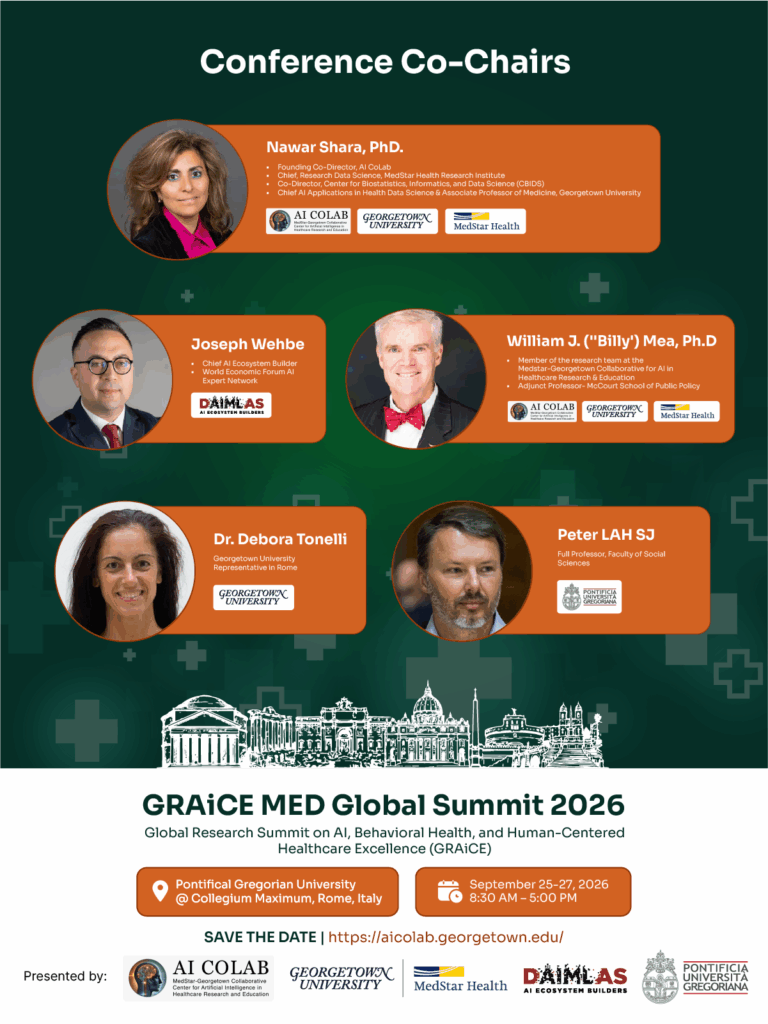 Conference Co-Chairs of the GRAiCE MED Global Summit 2026 including Nawar Shara, Joseph Wehbe, William J. Mea, Debora Tonelli, and Peter LAH SJ.